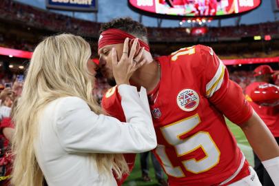 Brittany Mahomes Rocks Tailored White Outfit While Kissing Patrick Mahomes