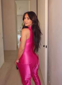 Kim Kardashian Channels the Pink Power Ranger in Fuchsia Catsuit: Photos