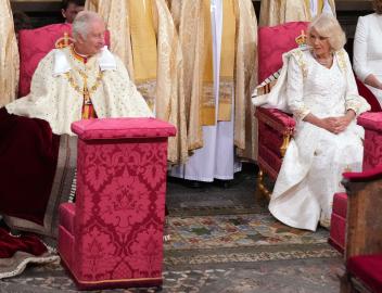 All Smiles! Camilla Adjusts Crown During Coronation Blessing, Anointing