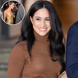 Meghan Markle Sparkles in Strapless Gold Gown at Women of Vision Awards