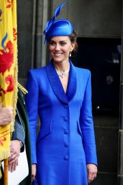 Kate Rewears Blue Coat Dress and the Queen's Pearl Choker in Scotland