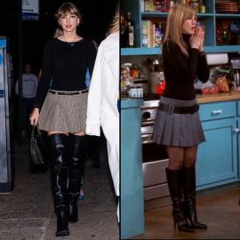 Taylor Swift’s Plaid Skirt Ensemble Reminds Us of Rachel Green From ‘Friends’