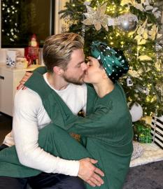 Derek Hough, Hayley Erbert Kiss on Christmas After Health Scare