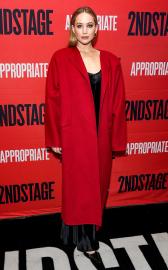 Jennifer Lawrence Wears $10K Red Coat to Watch Broadway’s ‘Appropriate’