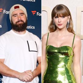 Jason Kelce High-Fives Taylor Swift, Poses With 'I Heart T. Swift' Sign