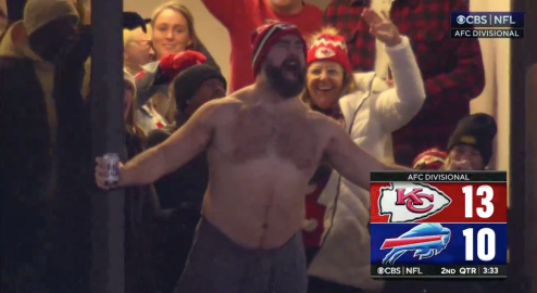 Jason Kelce Celebrates Travis Kelce’s Touchdown By Ripping Off His Shirt