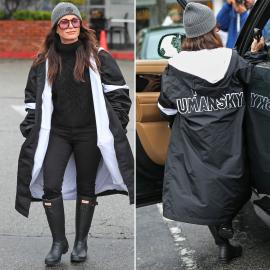 Kyle Richards Wears 'Umansky' Jacket During Rainy L.A. Outing