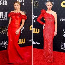 Margot Robbie and Emily Blunt Twin in Red at Critics Choice Awards