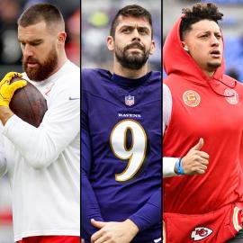 Travis Kelce Tosses Justin Tucker's Helmet Out of Patrick Mahomes' Way