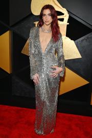 Dua Lipa Shines in Plunging Silver Gown at the 2024 Grammys