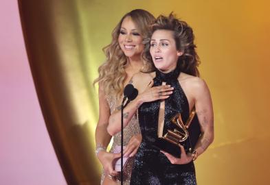 Miley Cyrus Can't Stop Gushing Over Mariah Carey While Accepting 1st Grammy
