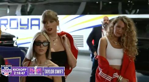 Taylor Swift Matches Travis Kelce In Chic Black Outfit at Super Bowl