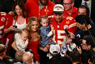 Patrick and Brittany Mahomes Celebrate Chiefs Win at Super Bowl 2024