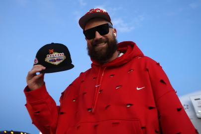 Travis Kelce Arrives in Las Vegas Ahead of Super Bowl LVIII: Photos