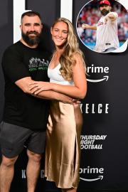 Jason Kelce Throws Out 1st Pitch at Phillies Game While Kylie Cheers Him On
