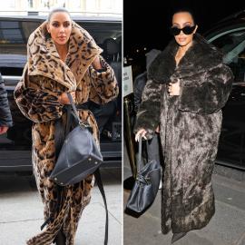 Kim Kardashian Wears 2 Different Fur Coats at Paris Fashion Week