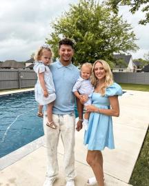 Patrick, Brittany Mahomes Wear Coordinating Blue Easter Outfits With 2 Kids