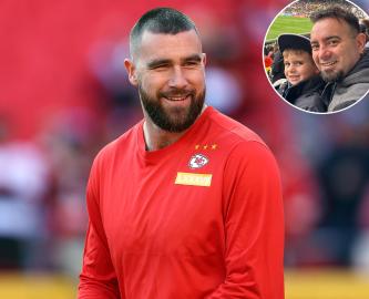 Travis Kelce Poses With Chris Kirkpatrick's Son at Justin Timberlake Concert