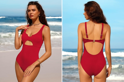 You’ll Turn Heads When You Hit the Beach in This Daring Red One-Piece