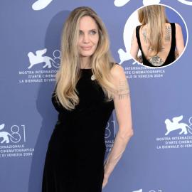 Angelina Jolie Dazzles in Black Gown and Flaunts Tattoos at Film Fest