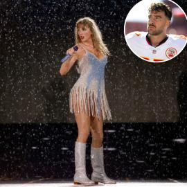 Travis Kelce Praises GF Taylor Swift for ‘Powering Through’ Rain Shows