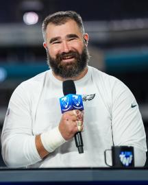 Jason Kelce Performs New Holiday Song With Mt. Joy at Eagles Game