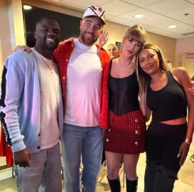 Taylor Swift and Travis Kelce Pose for Pics With Pals After Chiefs Win