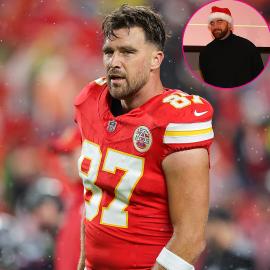 Travis Kelce Looked Jolly at Chiefs Christmas Party in His Santa Hat