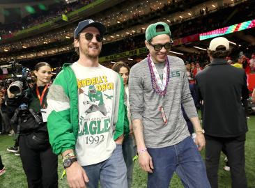 Pete Davidson Shows Off Ink-Free Look With Miles Teller at Super Bowl 2025