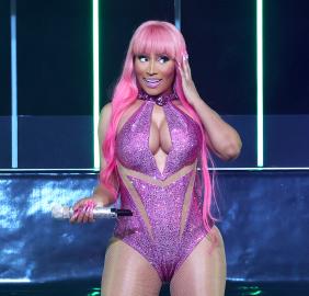 Nicki Minaj Recreates Stiletto Challenge Pose and Nearly Flashes Fans