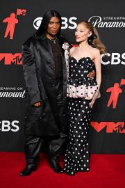 Ariana Grande Attends 2025 VMAs With Stylist Law Roach in Fendi Dress