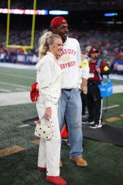 Brittany Mahomes Poses With Pat Mahomes Sr In All-White Outfit at SNF Game
