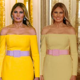 Melania Trump's Dress at Banquet Sparks Debate: Pink or Purple Belt?