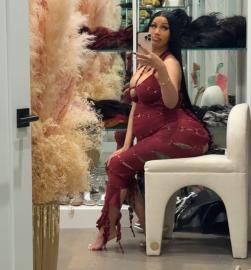 Pregnant Cardi B Rocks Sheer Dress With Cutouts for 33rd Birthday
